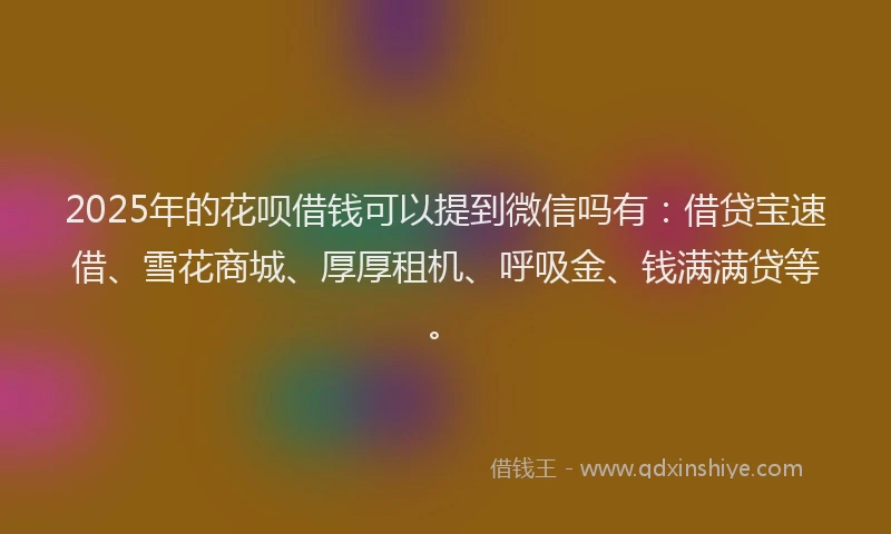 2025年的花呗借钱可以提到微信吗有：借贷宝速借、雪花商城、厚厚租机、呼吸金、钱满满贷等。