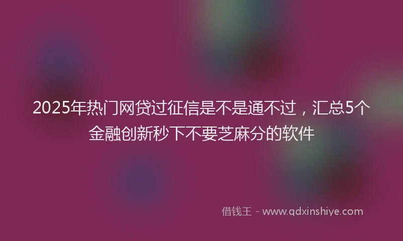 2025年热门网贷过征信是不是通不过，汇总5个金融创新秒下不要芝麻分的软件