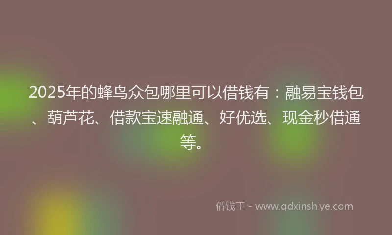 2025年的蜂鸟众包哪里可以借钱有：融易宝钱包、葫芦花、借款宝速融通、好优选、现金秒借通等。