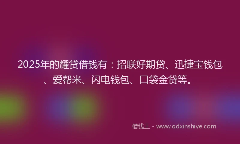2025年的耀贷借钱有：招联好期贷、迅捷宝钱包、爱帮米、闪电钱包、口袋金贷等。