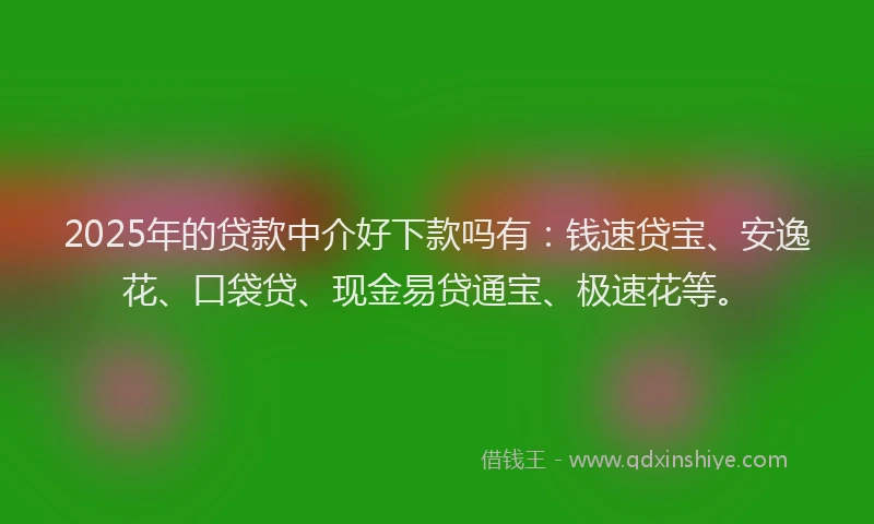 2025年的贷款中介好下款吗有：钱速贷宝、安逸花、口袋贷、现金易贷通宝、极速花等。
