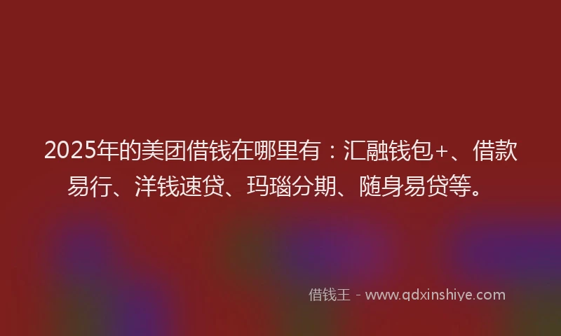 2025年的美团借钱在哪里有：汇融钱包+、借款易行、洋钱速贷、玛瑙分期、随身易贷等。