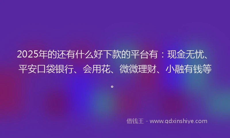 2025年的还有什么好下款的平台有：现金无忧、平安口袋银行、会用花、微微理财、小融有钱等。