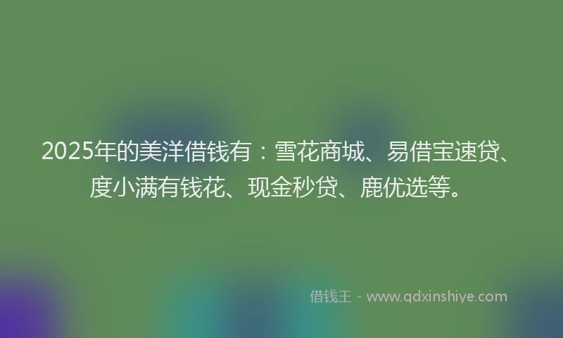 2025年的美洋借钱有：雪花商城、易借宝速贷、度小满有钱花、现金秒贷、鹿优选等。