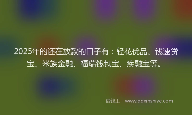2025年的还在放款的口子有：轻花优品、钱速贷宝、米族金融、福瑞钱包宝、疾融宝等。