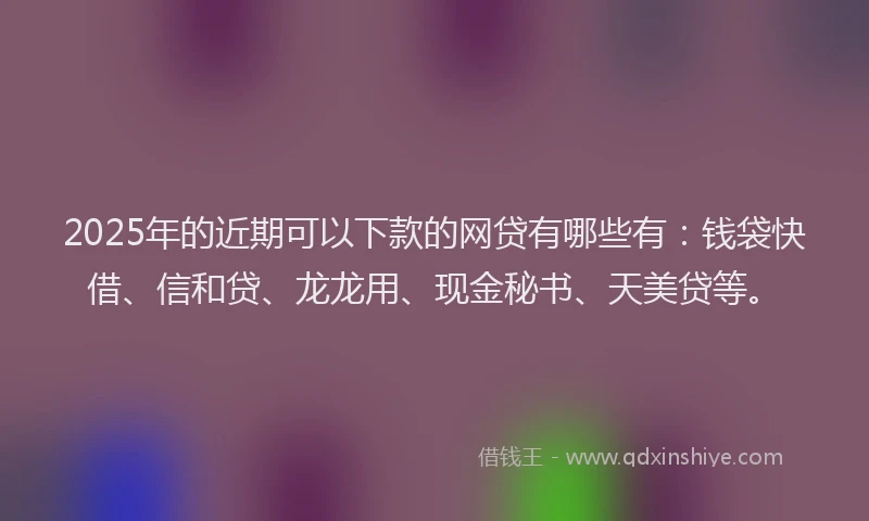 2025年的近期可以下款的网贷有哪些有:钱袋快借、信和贷、龙龙用、现金秘书、天美贷等。