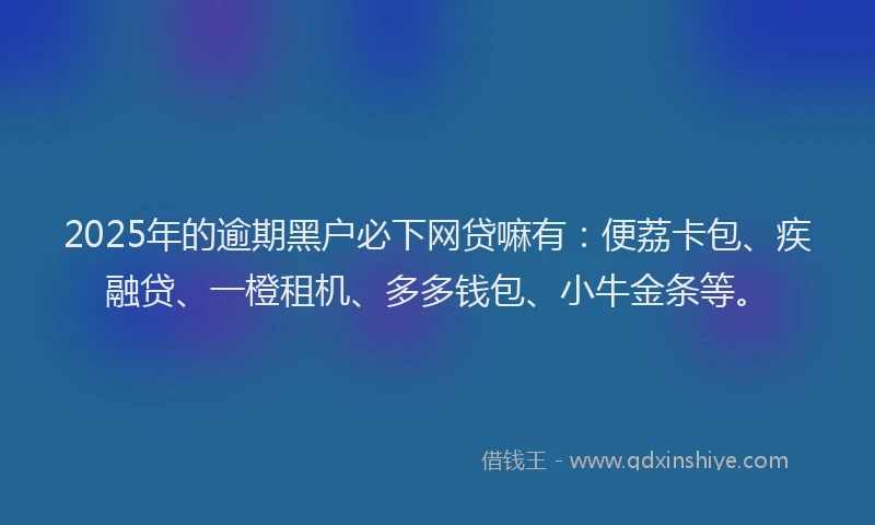 2025年的逾期黑户必下网贷嘛有：便荔卡包、疾融贷、一橙租机、多多钱包、小牛金条等。