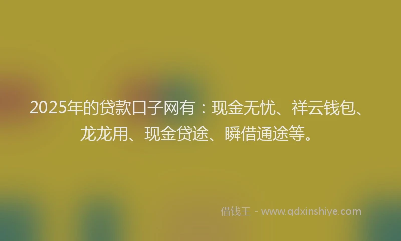 2025年的贷款口子网有：现金无忧、祥云钱包、龙龙用、现金贷途、瞬借通途等。