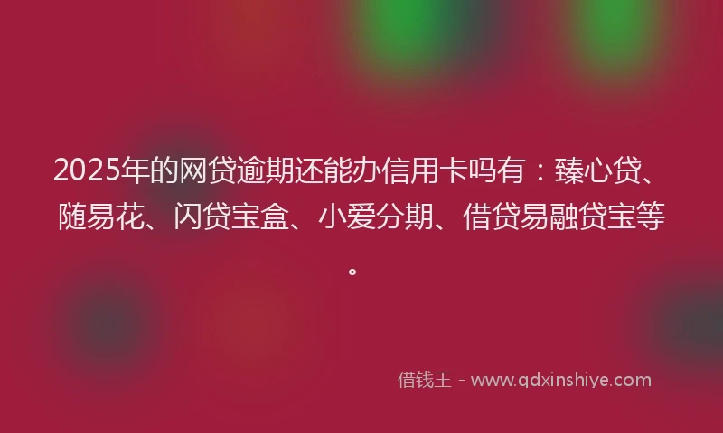2025年的网贷逾期还能办信用卡吗有：臻心贷、随易花、闪贷宝盒、小爱分期、借贷易融贷宝等。