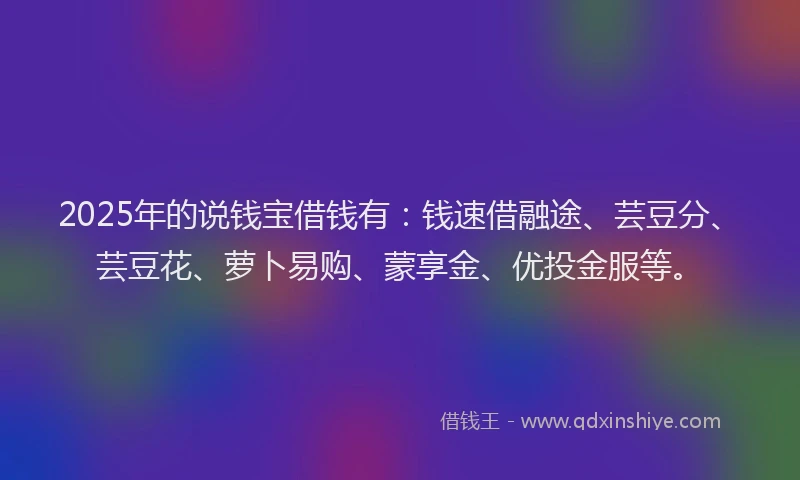 2025年的说钱宝借钱有：钱速借融途、芸豆分、芸豆花、萝卜易购、蒙享金、优投金服等。