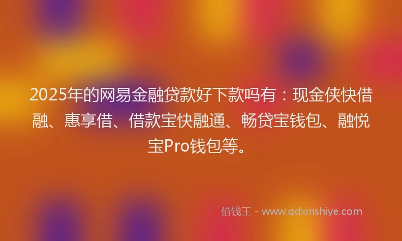 2025年的网易金融贷款好下款吗有：现金侠快借融、惠享借、借款宝快融通、畅贷宝钱包、融悦宝Pro钱包等。