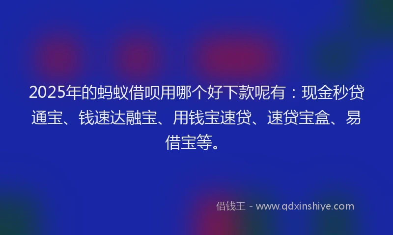 2025年的蚂蚁借呗用哪个好下款呢有：现金秒贷通宝、钱速达融宝、用钱宝速贷、速贷宝盒、易借宝等。
