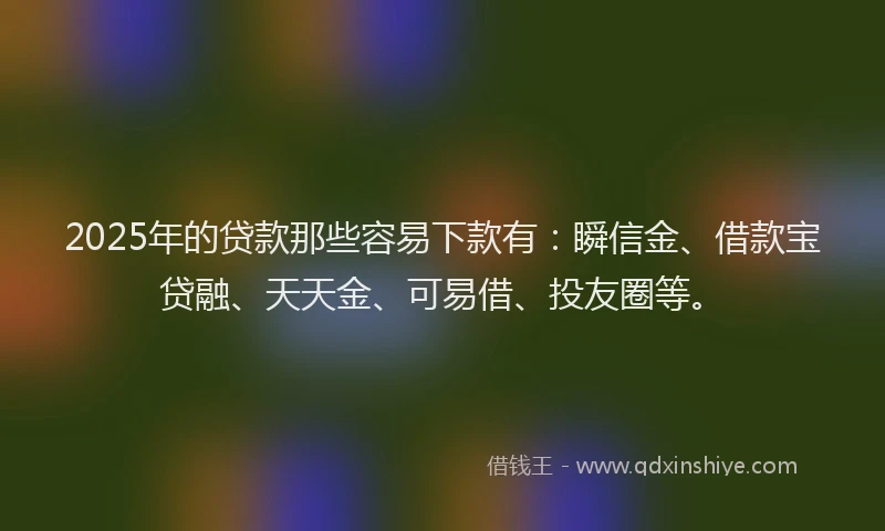 2025年的贷款那些容易下款有：瞬信金、借款宝贷融、天天金、可易借、投友圈等。