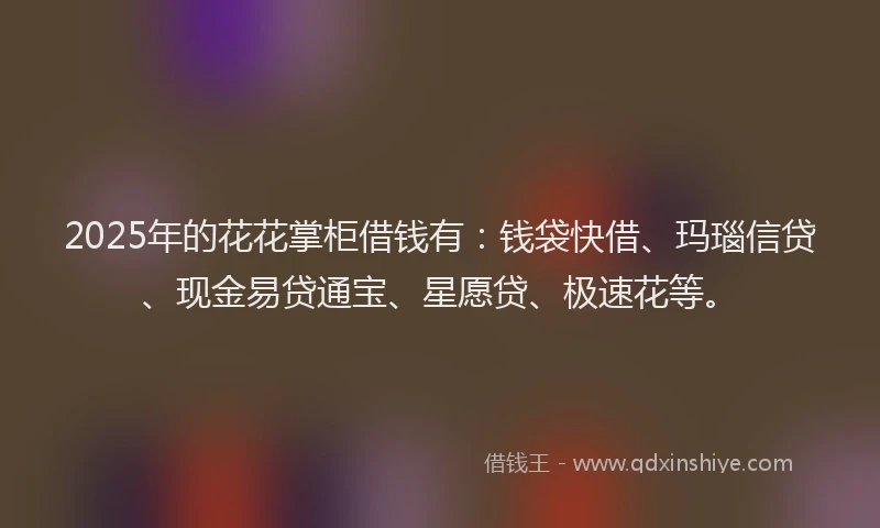 2025年的花花掌柜借钱有：钱袋快借、玛瑙信贷、现金易贷通宝、星愿贷、极速花等。