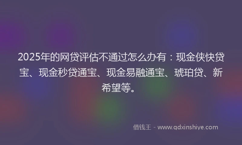 2025年的网贷评估不通过怎么办有：现金侠快贷宝、现金秒贷通宝、现金易融通宝、琥珀贷、新希望等。