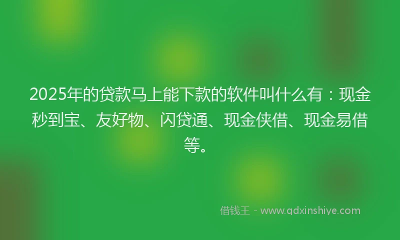 2025年的贷款马上能下款的软件叫什么有：现金秒到宝、友好物、闪贷通、现金侠借、现金易借等。