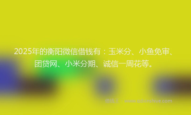 2025年的衡阳微信借钱有：玉米分、小鱼免审、团贷网、小米分期、诚信一周花等。