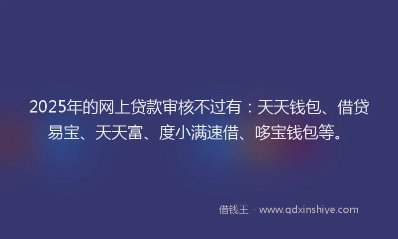 2025年的网上贷款审核不过有：天天钱包、借贷易宝、天天富、度小满速借、哆宝钱包等。