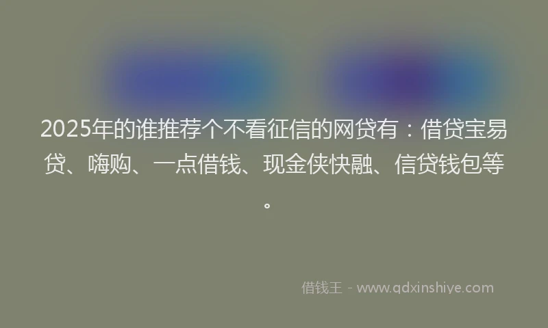 2025年的谁推荐个不看征信的网贷有：借贷宝易贷、嗨购、一点借钱、现金侠快融、信贷钱包等。