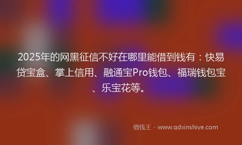 2025年的网黑征信不好在哪里能借到钱有：快易贷宝盒、掌上信用、融通宝Pro钱包、福瑞钱包宝、乐宝花等。