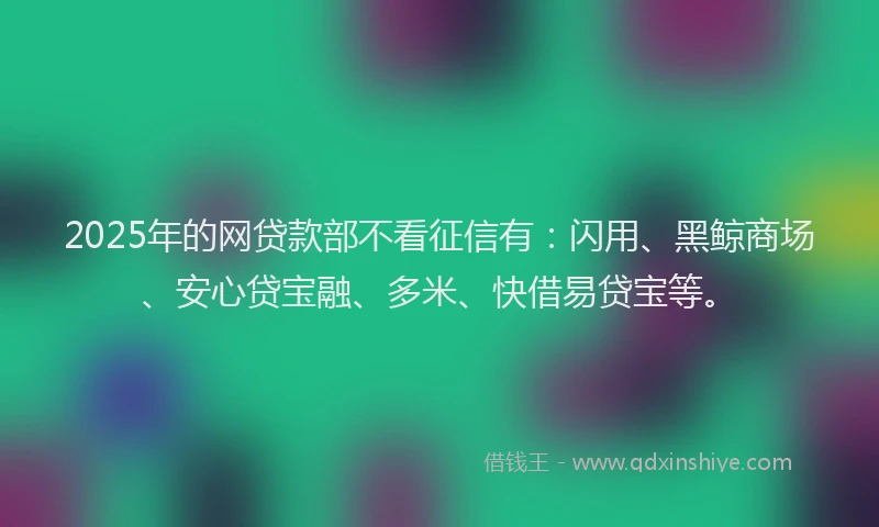 2025年的网贷款部不看征信有：闪用、黑鲸商场、安心贷宝融、多米、快借易贷宝等。