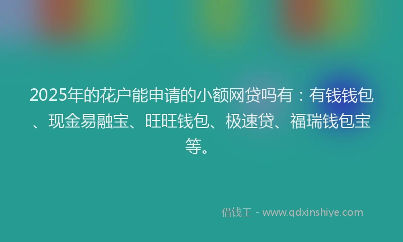 2025年的花户能申请的小额网贷吗有：有钱钱包、现金易融宝、旺旺钱包、极速贷、福瑞钱包宝等。