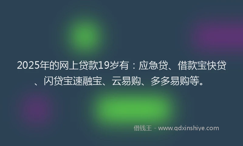 2025年的网上贷款19岁有：应急贷、借款宝快贷、闪贷宝速融宝、云易购、多多易购等。