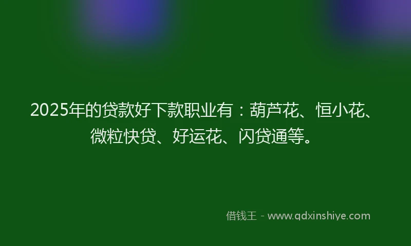 2025年的贷款好下款职业有：葫芦花、恒小花、微粒快贷、好运花、闪贷通等。