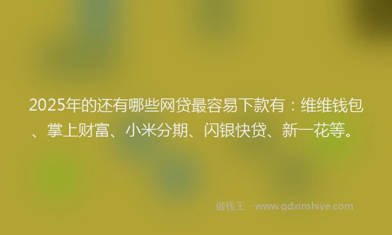 2025年的还有哪些网贷最容易下款有：维维钱包、掌上财富、小米分期、闪银快贷、新一花等。