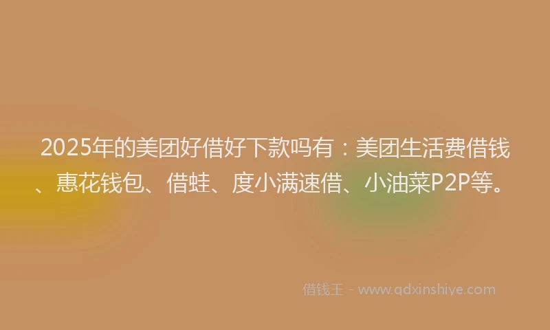2025年的美团好借好下款吗有：美团生活费借钱、惠花钱包、借蛙、度小满速借、小油菜P2P等。