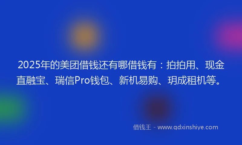 2025年的美团借钱还有哪借钱有：拍拍用、现金直融宝、瑞信Pro钱包、新机易购、玥成租机等。