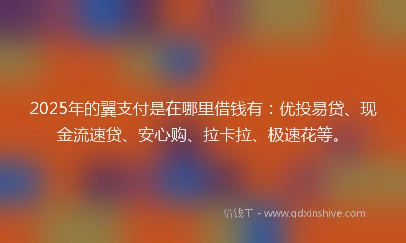 2025年的翼支付是在哪里借钱有：优投易贷、现金流速贷、安心购、拉卡拉、极速花等。