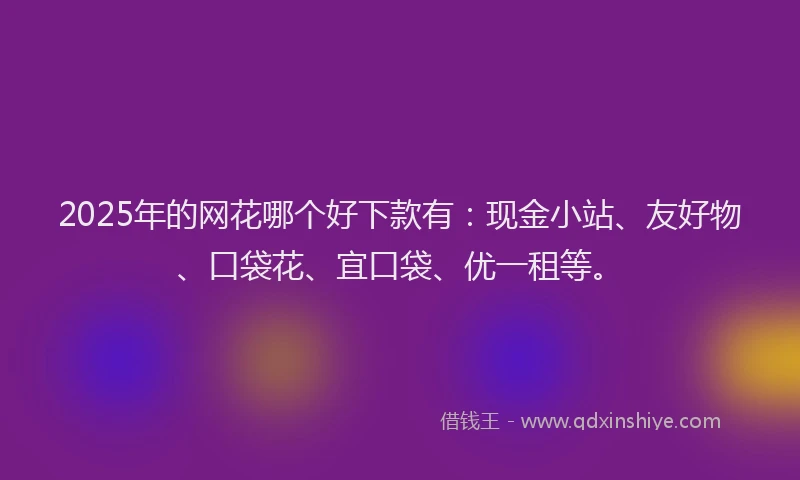 2025年的网花哪个好下款有：现金小站、友好物、口袋花、宜口袋、优一租等。