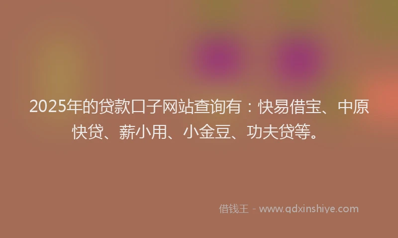 2025年的贷款口子网站查询有：快易借宝、中原快贷、薪小用、小金豆、功夫贷等。
