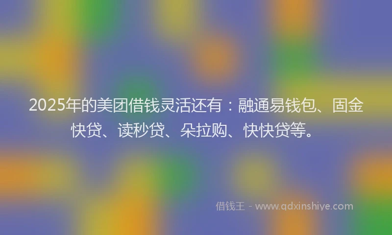 2025年的美团借钱灵活还有：融通易钱包、固金快贷、读秒贷、朵拉购、快快贷等。