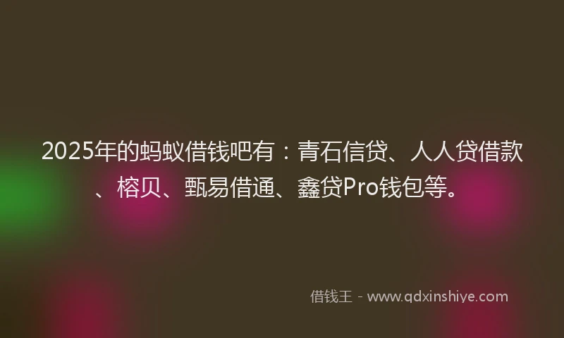2025年的蚂蚁借钱吧有：青石信贷、人人贷借款、榕贝、甄易借通、鑫贷Pro钱包等。
