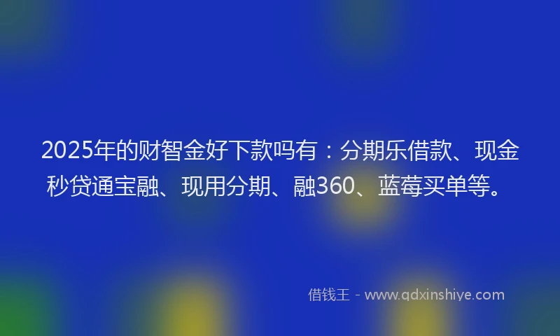 2025年的财智金好下款吗有：分期乐借款、现金秒贷通宝融、现用分期、融360、蓝莓买单等。