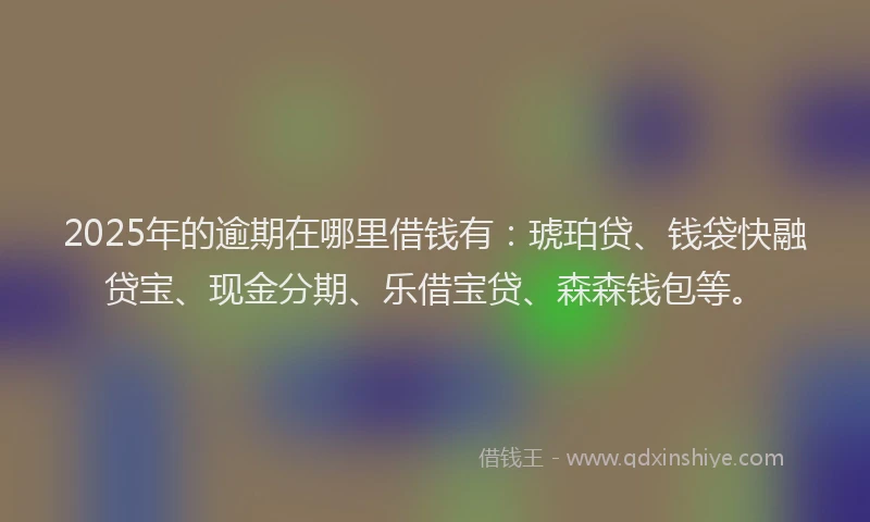 2025年的逾期在哪里借钱有：琥珀贷、钱袋快融贷宝、现金分期、乐借宝贷、森森钱包等。