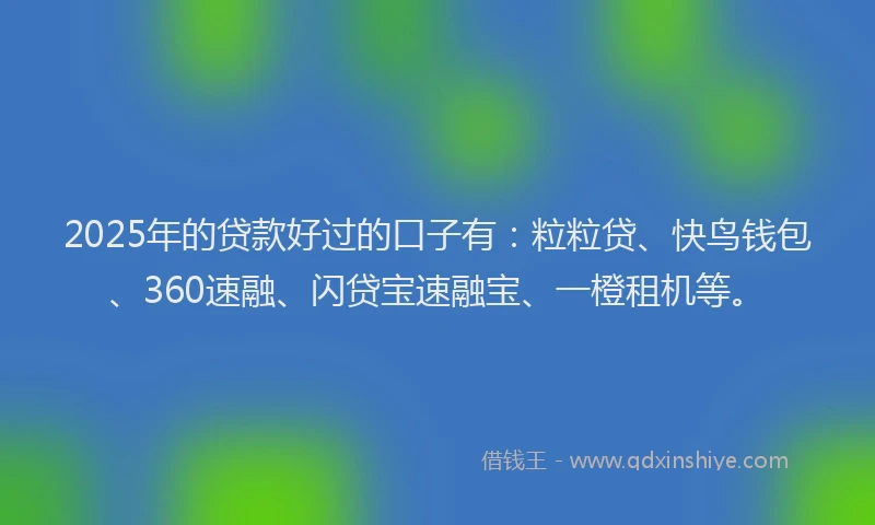 2025年的贷款好过的口子有：粒粒贷、快鸟钱包、360速融、闪贷宝速融宝、一橙租机等。