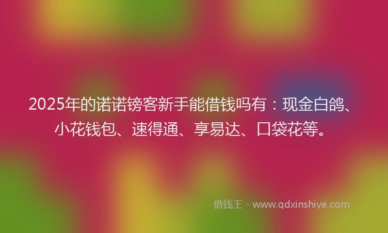 2025年的诺诺镑客新手能借钱吗有：现金白鸽、小花钱包、速得通、享易达、口袋花等。
