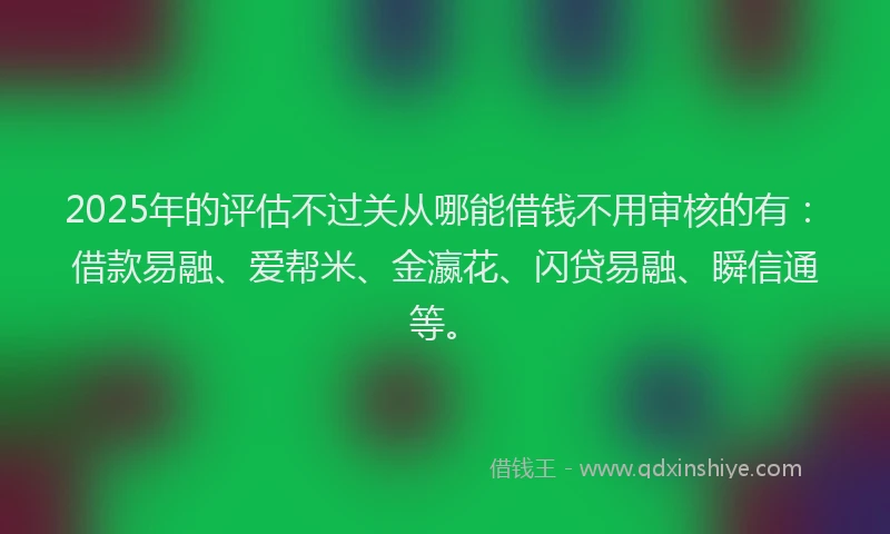 2025年的评估不过关从哪能借钱不用审核的有：借款易融、爱帮米、金瀛花、闪贷易融、瞬信通等。