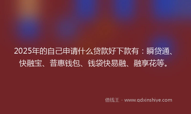 2025年的自己申请什么贷款好下款有：瞬贷通、快融宝、普惠钱包、钱袋快易融、融享花等。