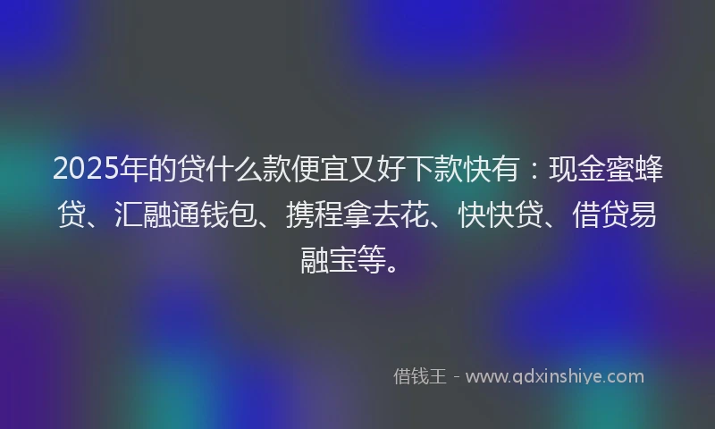 2025年的贷什么款便宜又好下款快有：现金蜜蜂贷、汇融通钱包、携程拿去花、快快贷、借贷易融宝等。