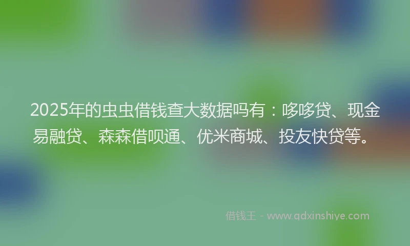 2025年的虫虫借钱查大数据吗有：哆哆贷、现金易融贷、森森借呗通、优米商城、投友快贷等。