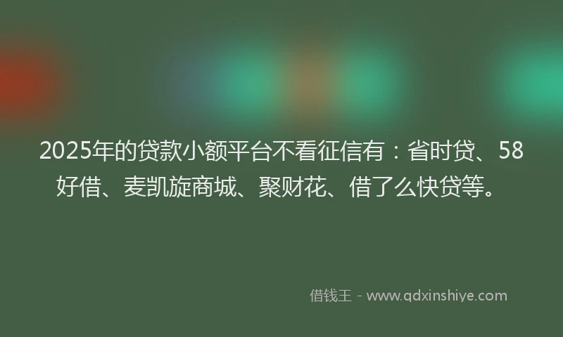 2025年的贷款小额平台不看征信有：省时贷、58好借、麦凯旋商城、聚财花、借了么快贷等。