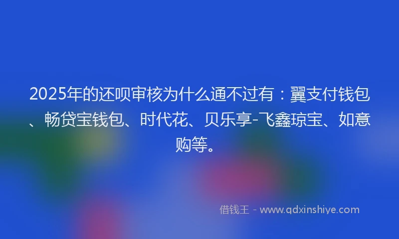 2025年的还呗审核为什么通不过有：翼支付钱包、畅贷宝钱包、时代花、贝乐享-飞鑫琼宝、如意购等。
