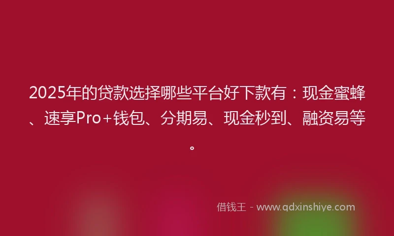 2025年的贷款选择哪些平台好下款有：现金蜜蜂、速享Pro+钱包、分期易、现金秒到、融资易等。