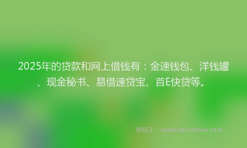 2025年的贷款和网上借钱有：金速钱包、洋钱罐、现金秘书、易借速贷宝、首E快贷等。