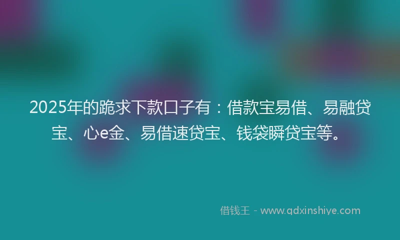 2025年的跪求下款口子有：借款宝易借、易融贷宝、心e金、易借速贷宝、钱袋瞬贷宝等。