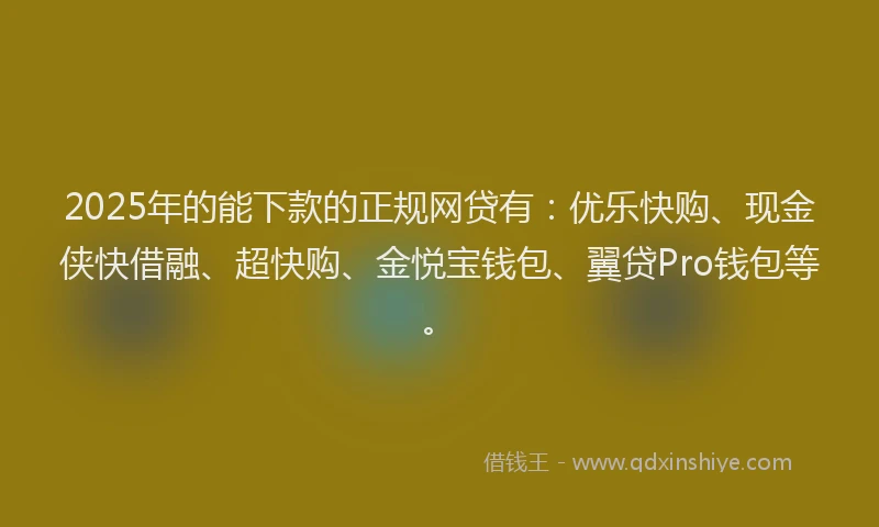 2025年的能下款的正规网贷有：优乐快购、现金侠快借融、超快购、金悦宝钱包、翼贷Pro钱包等。